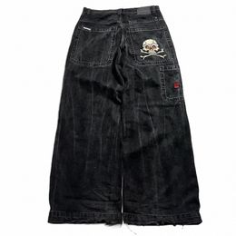 JNCO Джинсы Новый Harajuku хип -хоп ретро -череп графический вышитый мешковатые джинсовые штаны Y2K Мужчины женщины Гот высокой талию брюки J596#