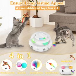 Toys 4in1 Interactive Cat Toys for Indoor , Automatic 6 Holes Mice WhackAMole, Fluttering Butterfly, Track Balls,USB Rechargeable