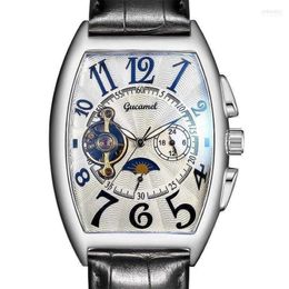 Wristwatches Frank Same Design Limited Edition Leather Tourbillon Mechanical Watch Muller Mens Tonneau Top Male Gift Will22296v