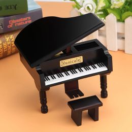 Boxes Grand Piano Shaped Windup Wooded Music Box With Small Stool Creative Gift Birthday Present