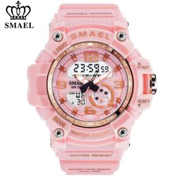 SMAEL Women Sport Digital Watch Electronic Quartz Dual Core Display LED Waterproof Watches Casual Student WristWatch Girl Clock 20320E