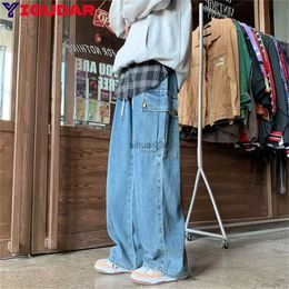 Men's Jeans Extra large pocket jeans for mens fashionable retro casual wide leg jeans for mens street jeans loose hip-hop straight jeans for mens TrousersL2403