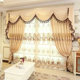 Curtains Chenille European Embroidered Curtain for Living Room Bedroom Luxury French Windows Backdrop Fancy Beige Curtain Valance