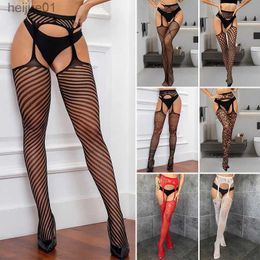 Sexy Set New sexy fishnet tight fitting clothing for women transparent open crotch clothing transparent high socks mesh lace hose C24325