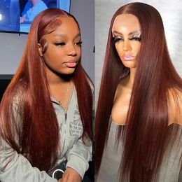 Poker Face Reddish Brown 13X6 HD Lace Frontal Wigs Straight Front Wig Human Hair 180 Density for Women 30 36 Inch baby hair