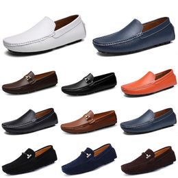 Designer Leather Doudou Mens Casual Driving Shoes Breathable Soft Sole Light Tan Black Navy White Blue Silver Yellow Grey Men's Flats Footwear All-match Lazy Shoe B076