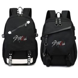 Bags New Designer Stray Kids Printed USB Front Zipper Backpack Men Women School Book Bags Laptop Backpack Mochila Feminina Boy Girls
