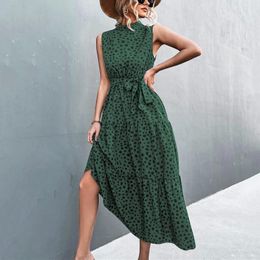 Casual Dresses Womens Summer Fashion Polka Dot Print Long 2024 Leopard Sleeveless Dress With Belt Dresse