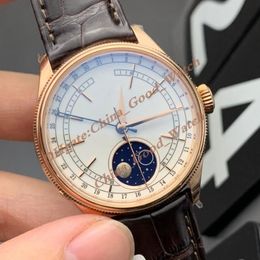 39MM KZ Factory Watches of Men's Rose Gold Watch KZf Brown Leather Strap Movement Automatic Chocolate Moon Phase Function Cal259c