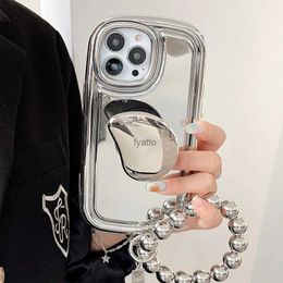 Cell Phone Cases 3D Korea Irregular Ring Holder Stand Phone Case for iphone 15 Pro Max 13 12 11 14 Pro Electroplated Mirror Protection Cover Capa H240326