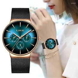 Wristwatches LIGE Watch For Women Wrist Watches Fashion Stainless Steel Brand Ladies Quartz Date Week Clock Box