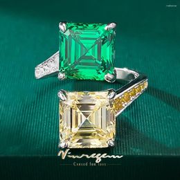 Cluster Rings Vinregem Asscher Cut 10 MM Emerald Citrine Gemstone Vintage 925 Sterling Silver Open Ring For Women Anniversary Gifts Jewelry