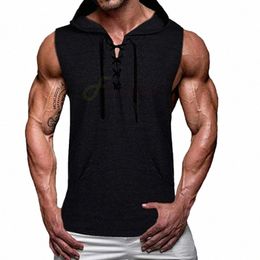 men's Summer Short Sleevel Hooded Vest Mediaeval Steampunk Costumes Male Solid Colour Lace-Up Slim Casual Sweatshirt Vest Tops s1UU#