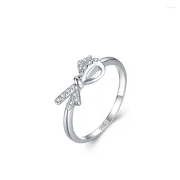 Cluster Rings 925 Silver Bow Ring For Women Japan South Korea Sweet Fresh Micro Set Diamond Index Finger Wedding Jewellery