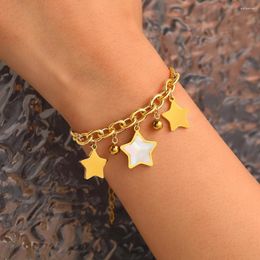 Link Bracelets Stainless Steel Kpop Sweet Stars Shell Pendants Bell Elegance Chain Design Fashion Bracelet For Women Jewelry