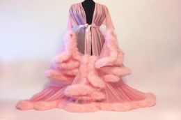 Sexy Feather Trumpet Tailed Skirt Night Gown Ostrich Bride Sleepwear Robes Long Sleeves Dressing Gown Women Sexy Pyjamas Dresses4117959