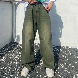 Men's Jeans Green jeans loose vintage jeans mens wide leg pants mens street clothing retro oversized casual hip-hopL2403