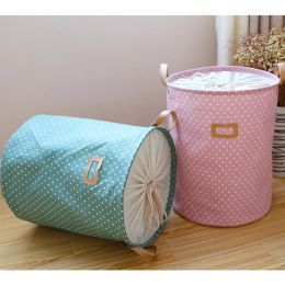 Baskets Large Capacity Collapsible Laundry Basket Polka Dots Toys Storage Bag Drawstring Closure Laundry Bag For Dirty Clothes Bucket