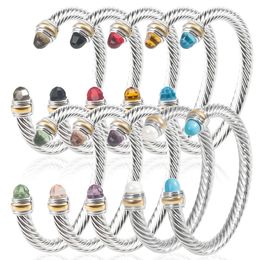 7mm Stackable Twist Cable Wire Bracelet Classic Multicolor Gold Plated Brass C-shaped Cuff Bangle Jewelry for Women Men 240315