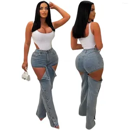 Women's Jeans Streetwear Cutout Fashion Women Hollow Out Straight-leg Pants Y2k Button Down Denim Trouser