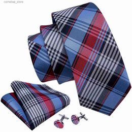 Neck Ties Neck Ties Fashion Red Blue Plaid 100% Silk Tie Gifts For Men Gifts Suit Wedding Tie Barry.Wang NeckTies Hanky Sets Business LN-5341 Y240325