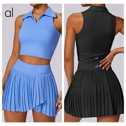 AL-143 Summer Outdoor Leisure Tank Shirts Pleated Skirt Running Fitness Suit Breathable Yoga Nude Tennis Suit