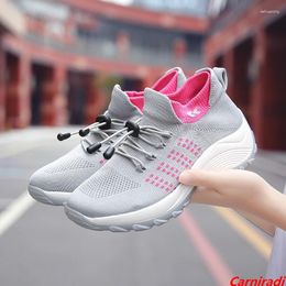 Walking Shoes Fashion Thick Bottom Height Increase Casual Women Baskets Socks Plattorm Sneakers Ladies Non-slip Jogging