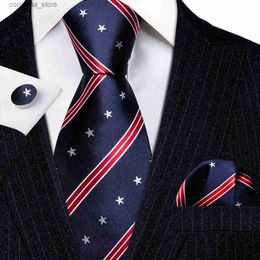 Neck Ties Designer Ties for Men The Stars and Stripes Blue Red White Striped American Flag Necktie Pocket Square Cufflinks BarryWang 5213 Y240325