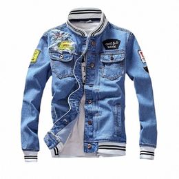 Giacca da uomo in denim 2023 Nuova primavera Casual Slim Fit Collare alla coreana Pilota Cerniera Giubbotti Maschile Streetwear Uomo Allentato Jean Fi Cappotti K3WA #