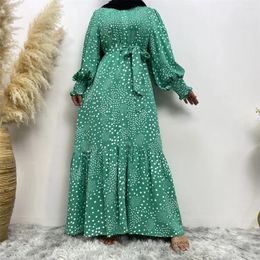 Ethnic Clothing Women Polka Dot Maxi Dress Muslim Abaya Dubai Turkey Kaftan Islamic Arabic Robe Femme Musulman Vestidos Marocain Caftan