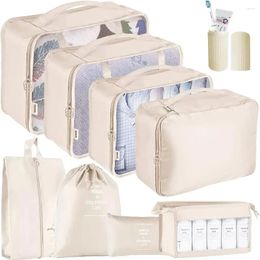 Storage Bags Beige Packing Cubes Travel Luggage Organizers Set Waterproof Suitcase Organizer Clothes Shoes Cosmetics Bag Pouch