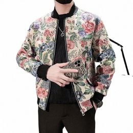 men Spring High Quality Printed Baseball Jackets/Male Slim Fit Fi Stand Collar Floral Aviator Jacket Men's Autumn Coat 3XL p8uw#