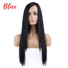 Wigs Blice Long Sildy Straight 22" Synthetic African American Women LeftSide Part Hair Heat Resistant Fiber Cosplay Party Wig