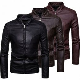 men's Autumn Slim Pu Leather Jacket Motorcycle Winproof Cool Solid Colours Classic Biker Leather Jacket Aviator Motor Spring Coat p9PZ#