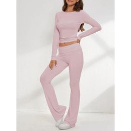 Womens Two Piece Pants Women Pyjama Set Long Sleeve T-Shirt With Sleepwear Loungewear Tracksuit Casual Outfit For Daily Drop Delivery Otd3O
