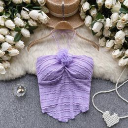 Women's Tanks Women Chic Off Crop Three-dimensional Flower Halter Camis Top Slim Basic Sexy Summer Corset Bustier