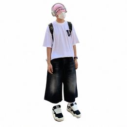 reddachic Low Waist Wide Leg Jorts for Men Baggy Jeans Cropped Loose Casual Denim Short Pants Harajuku Retro Y2k Hiphop Trousers Q5Xx#