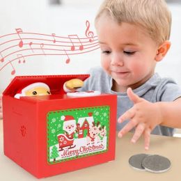 Boxes Cute Christmas Santa Claus Electronic Piggy Bank Auto Coin Saving Box With Music Money Safe Box For Christmas Gift