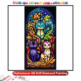 Stitch Stained Glass Cat 5D DIY AB Drills Diamond Painting Art Cross Stitch Cartoon Animal Mosaic Pictures Embroidery Home Decor Gift