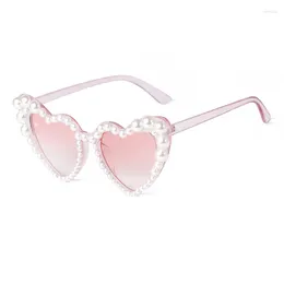 Sunglasses LAURINNY Fashion Retro Heart-Shaped Imitation Pearl Frame UV400 Women Cat Eye Eyewear Trendy Beach Party Sun Glasses