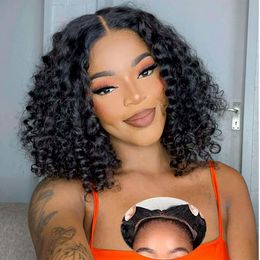 Wear and Go Plucked Pre Cut 13x4 Deep Lace Front Wigs for Black Women No Glue Upgraded Glueless Short Curly Bob Human Hair Wig 150% Density (12 Inch)