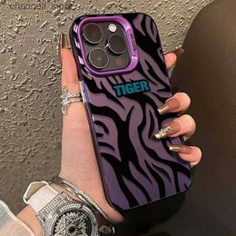 Cell Phone Cases Case for IPHONE11 12 electroplated metal 13PROMAX 14PRO 15 15PRO XS anti-drop 15PROMAX tiger pattern English mobile phone caseY240325