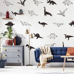 Stickers 32Pcs Geometric Dinosaur Wall Sticker Decal Origami Dino World Park Animal Kids Teen Bedroom Playroom Children Decor