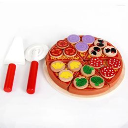 Decorative Flowers Wooden Pizza Set Food Cooking Simulation Tableware Children Kitchen Pretend Play Toy Fruit Vegetable Cutting Game Party