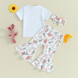 Clothing Sets Baby Toddler Girls Easter Outfits Carrot T-Shirt Tee Tops Bell-bottoms Flare Pants Headband 3PCS Clothes Set