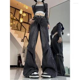 Women's Jeans Washed Make Old High Waist Straight Tube Wide Leg Pants Cross Design Sense Trend Floor Dragging Lady Clothes