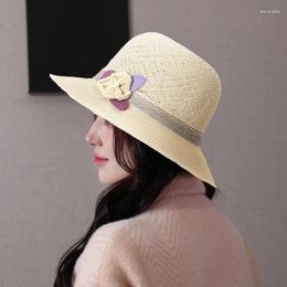 Wide Brim Hats Flower Breathable Straw Hat For Women Summer Sunscreen Beach Seaside Hollow Caps Foldable Ladies Fashion Bucket Cap