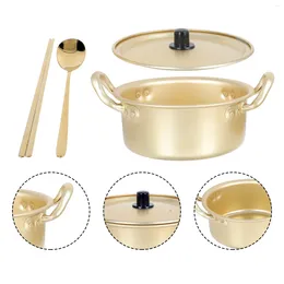 Double Boilers Korean Ramen Noodle Pot Set 16cm Ramyun Cooker With Lid Chopsticks Spoon Aluminium Saucepan Stockpot Fast Heating Cookware