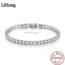 Chain 925 Sterling Silver Bracelet Zirconia Chain Bracelet Womens Fashion Simple Engagement Wedding Charm Jewellery 4MM 17.5CM 240325