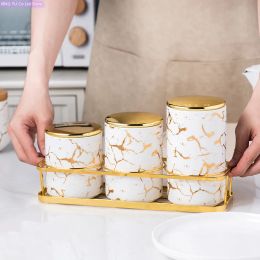 Jars With Cover Ceramic Airtight Jar Spice Organiser Rack Suger Jar Food Container Storage Kitchen Canister Sets Cereal Dispenser